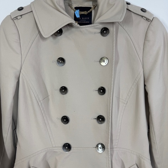 Ted Baker London Beige Trench Coat Size 2 Double Breasted Floral Lined Jacket - Picture 4 of 15